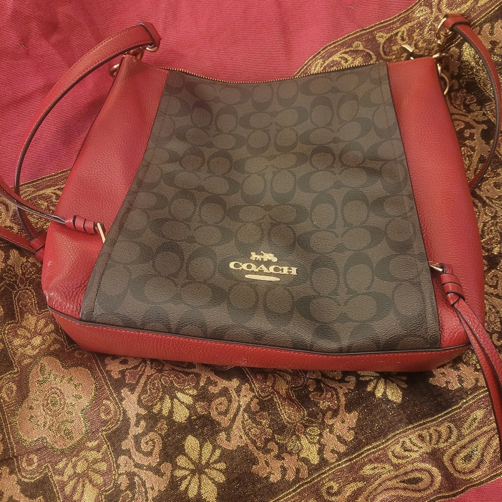 Red and brown coach shoulder bag